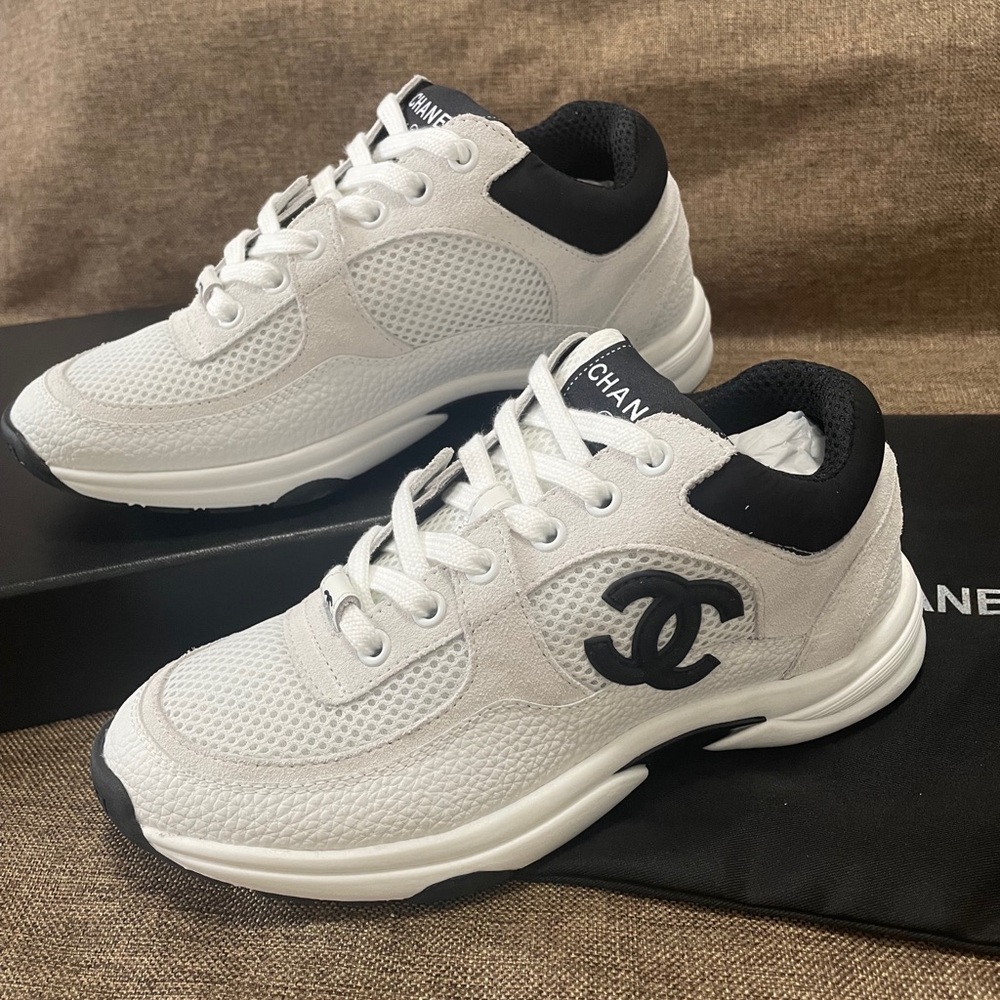 Chanel White Black Iconic Sneakers Shoes